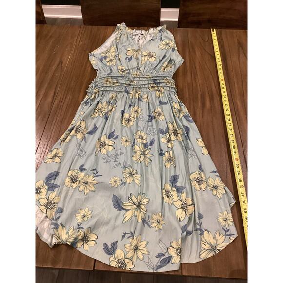 Current Air Sleeveless A Line Floral V Neck Smocked Waist knee length Dress M - Picture 3 of 8